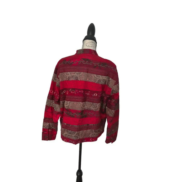 Chico's Red Tapestry Button Up Artsy Rare Embroidered Beaded Jacket Size 2 (L) - Picture 4 of 10